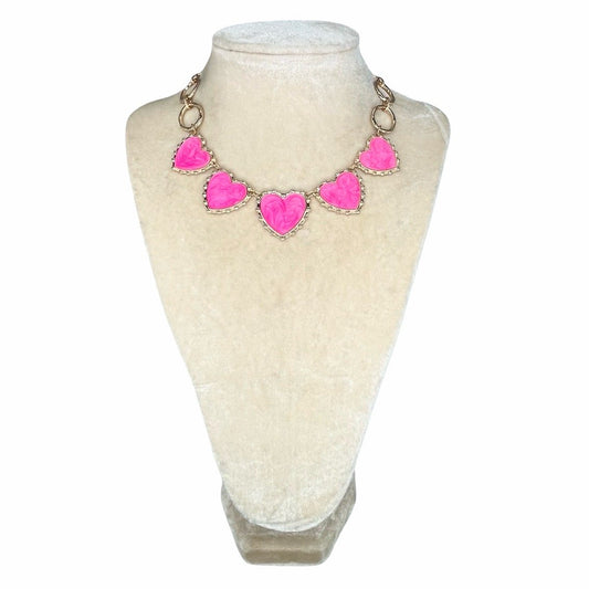 Gold Pink Multi Heart Necklace