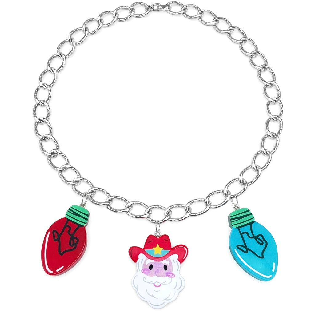 Western Santa Charm Necklace | Christmas Light Statement Chain