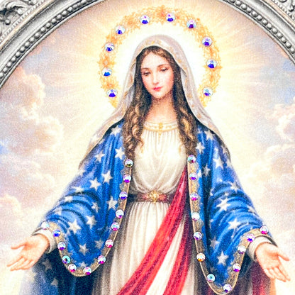 Virgin Mary USA T-Shirt on Natural with Crystals