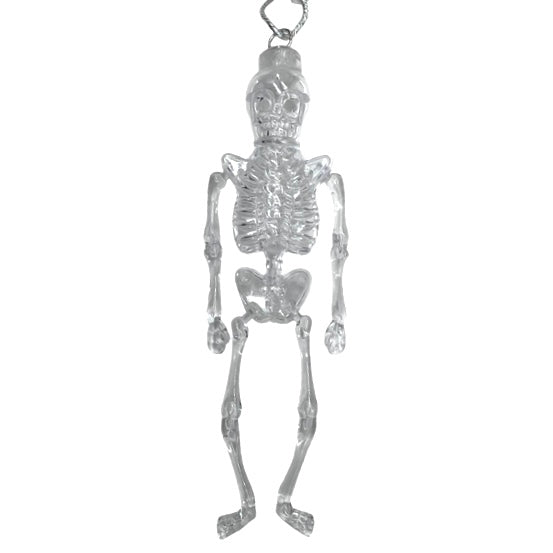 Clear Skeleton Pendant Necklace with Moving Limbs on Silver Chain