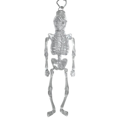 Clear Skeleton Pendant Necklace with Moving Limbs on Silver Chain
