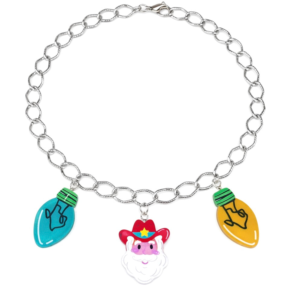 Western Santa Charm Necklace | Christmas Light Statement Chain