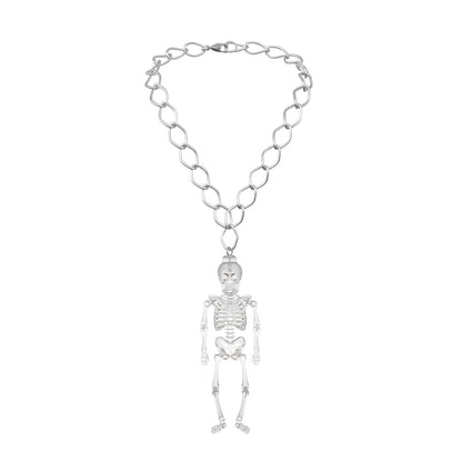 Clear Skeleton Pendant Necklace with Moving Limbs on Silver Chain