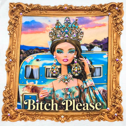 Bitch Please T-Shirt on White with Crystals