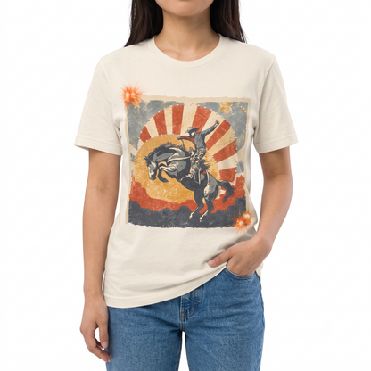 Cowboy Up Sunset T-shirt on Natural with crystals