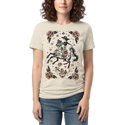Vaquera Tattoo T-shirt on Natural with Crystals