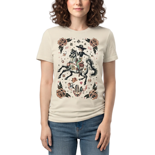 Vaquera Tattoo T-shirt on Natural with Crystals