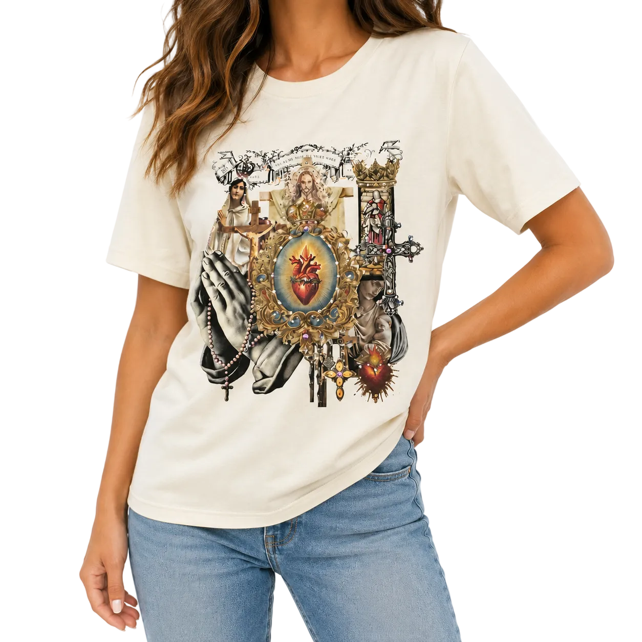 Gothic Collage T-shirt on Natural with Crystals