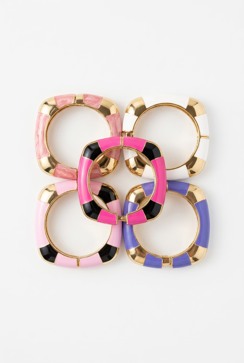 Gold Flat Enamel Hinge Bangle