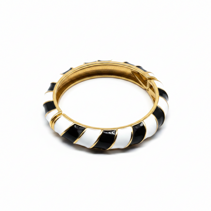 Tuxedo Twist Enamel Hinge Bangle