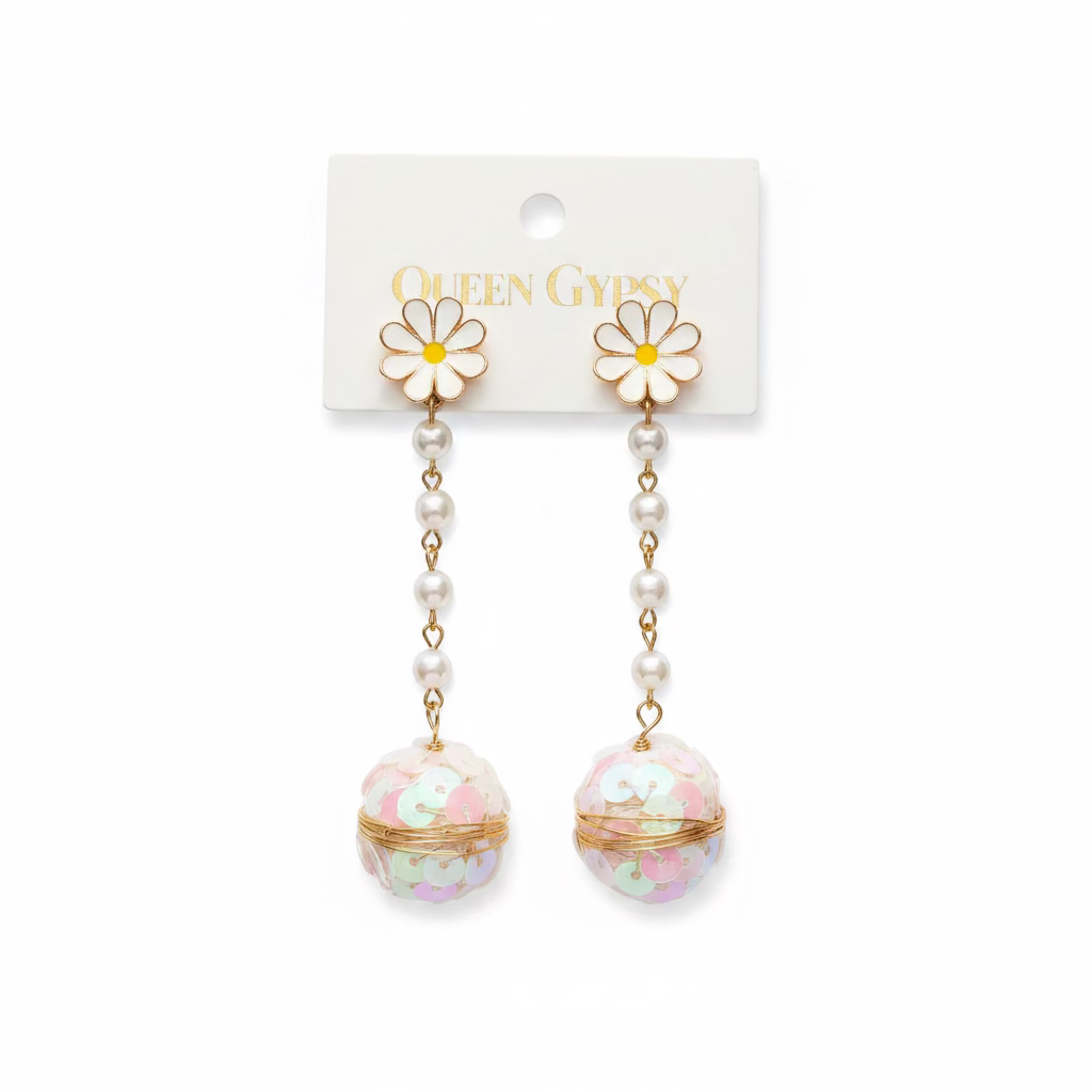 Sequin Ball Drop Dangle with Daisies