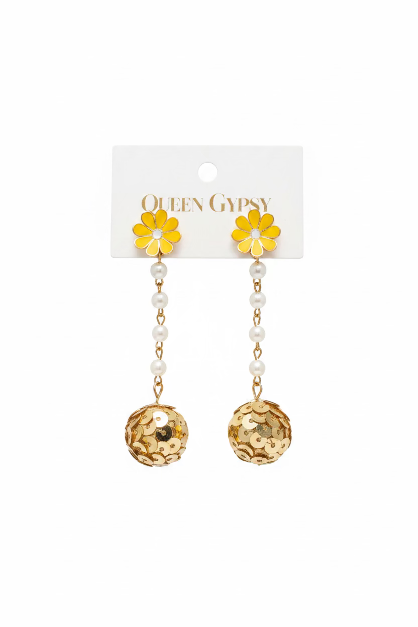 Sequin Ball Drop Dangle with Daisies