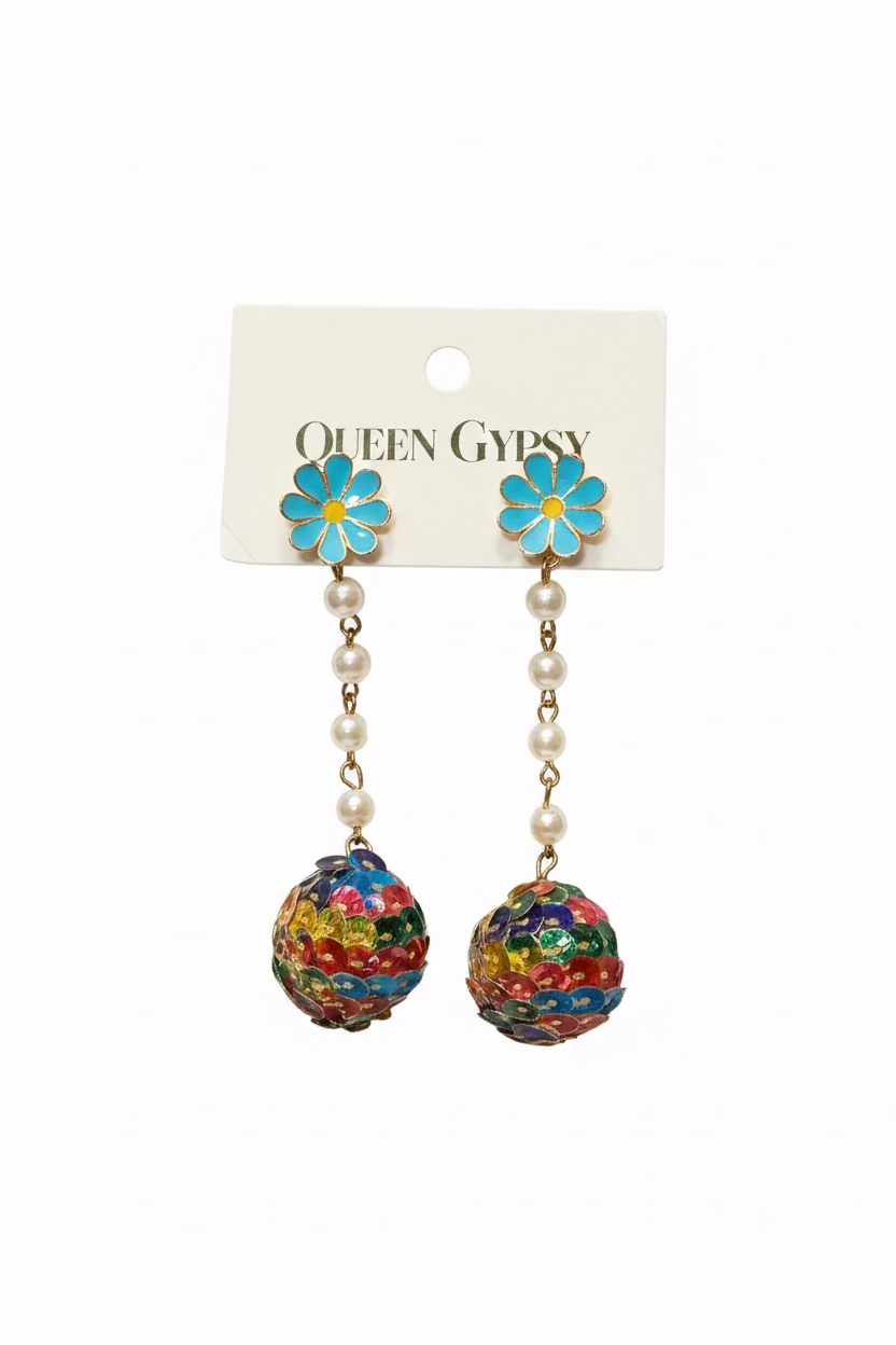 Sequin Ball Drop Dangle with Daisies