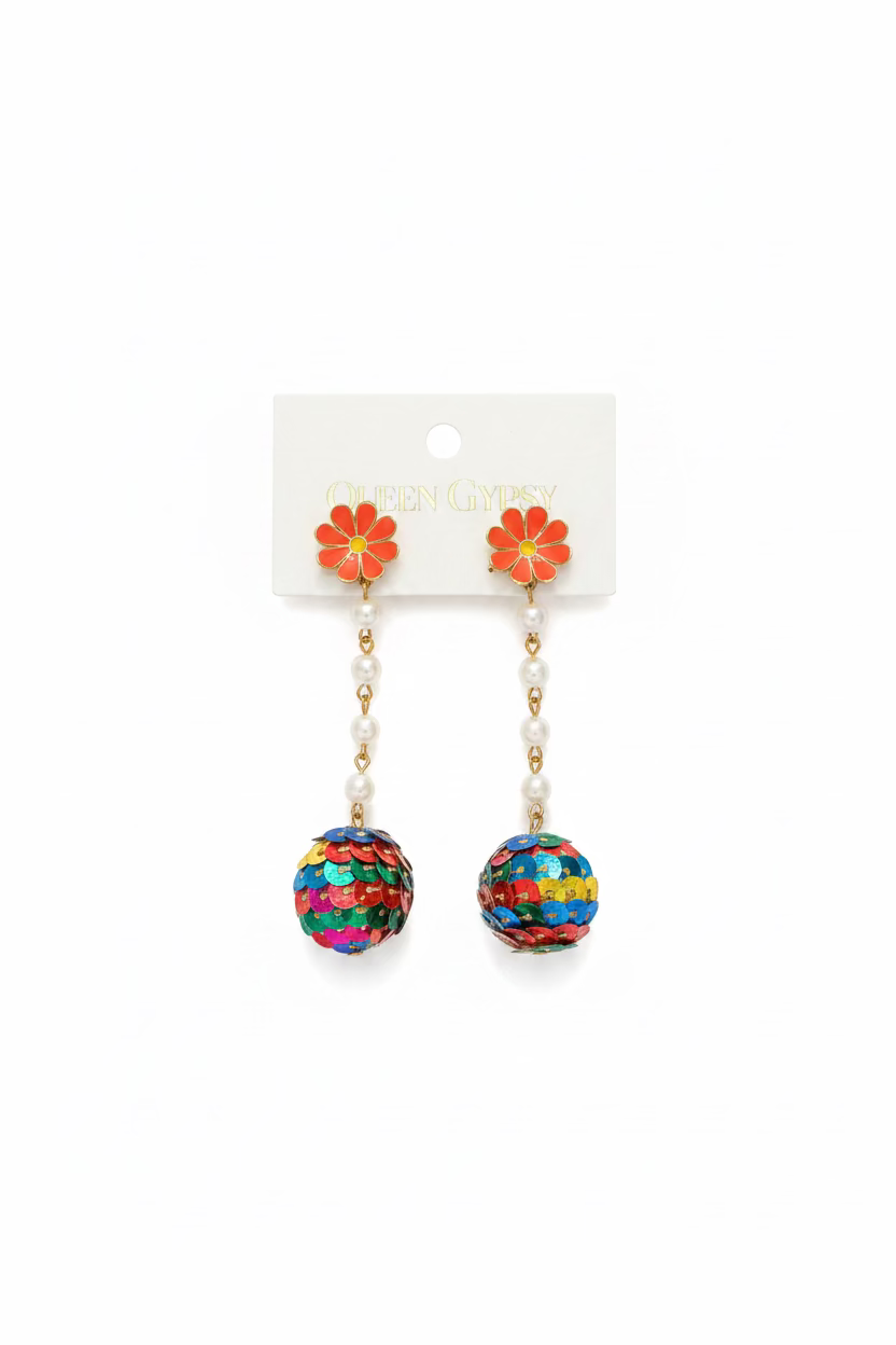 Sequin Ball Drop Dangle with Daisies
