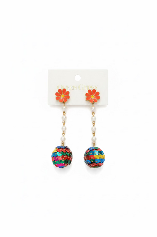 Sequin Ball Drop Dangle with Daisies