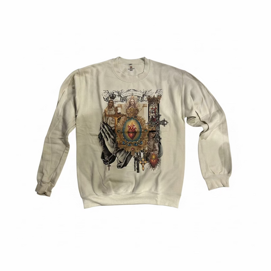 Gothic Collage Sweatshirt on Tan with Crystals