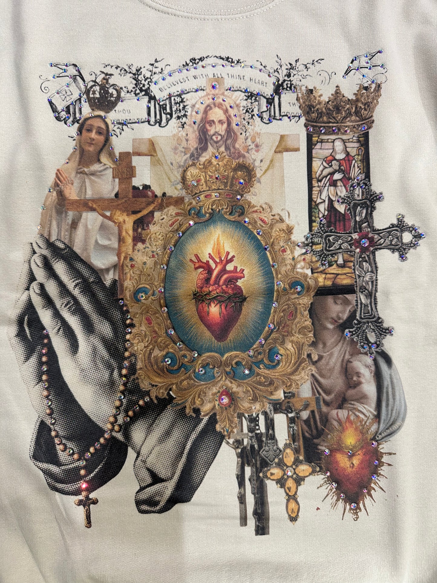 Gothic Collage Sweatshirt on Tan with Crystals