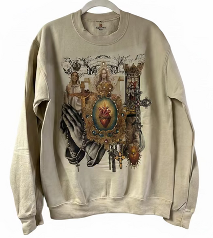 Gothic Collage Sweatshirt on Tan with Crystals