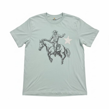 Buckin' Broncos T-Shirt on Dust Blue with Star and Crystals