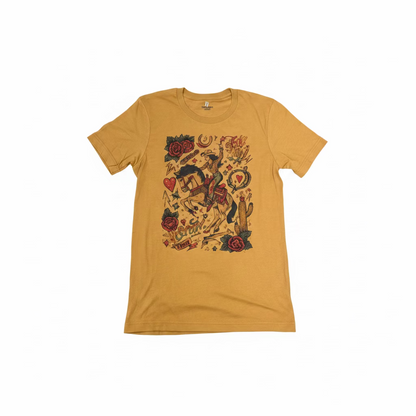 QG-Tattoo Rodeo T-shirt on Mustard