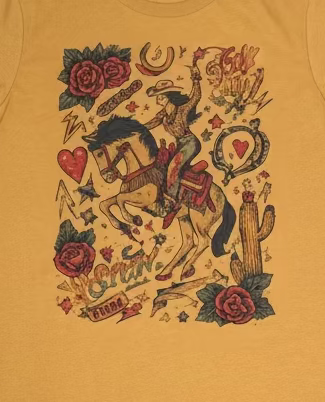 QG-Tattoo Rodeo T-shirt on Mustard