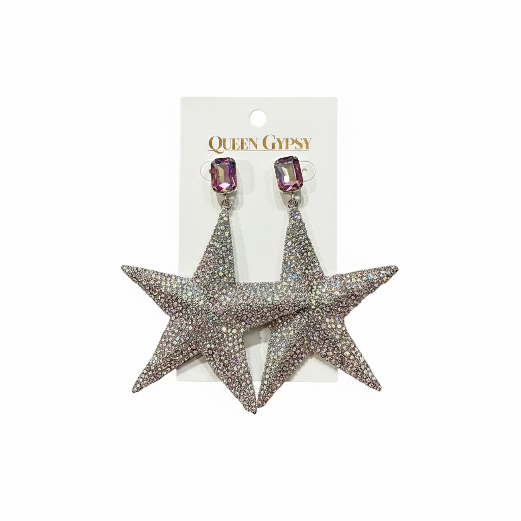Large pave' star crystal earrings