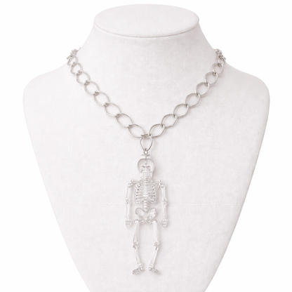 Clear Skeleton Pendant Necklace with Moving Limbs on Silver Chain