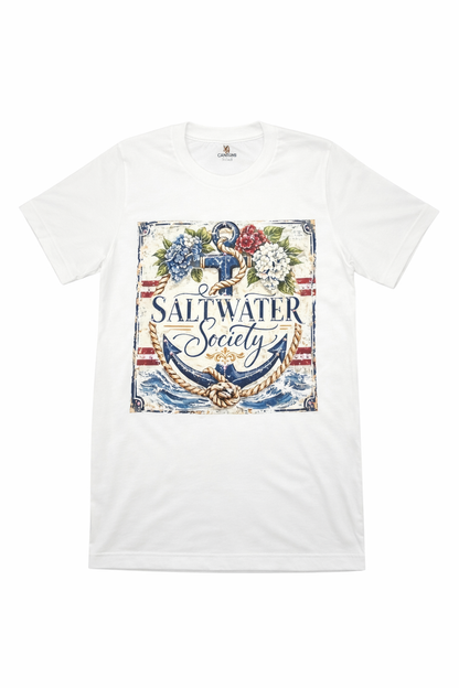 Saltwater Society T-Shirt on White with Crystals