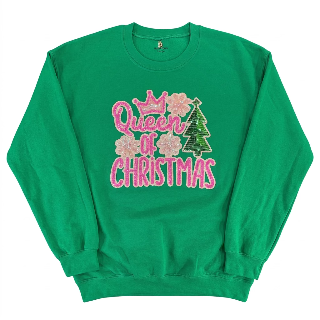 Queen of Christmas Patch sweatshirt on Green