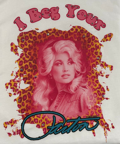 I beg your Parton T-Shirt on White with Crystals