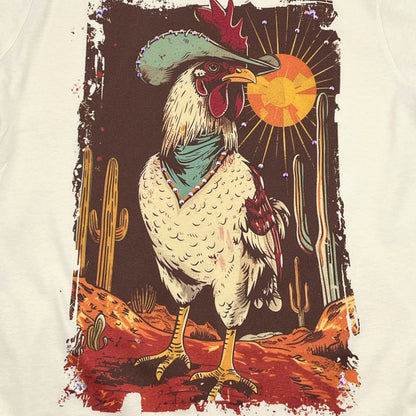 Country Rooster T-Shirt on Natural with Crystals