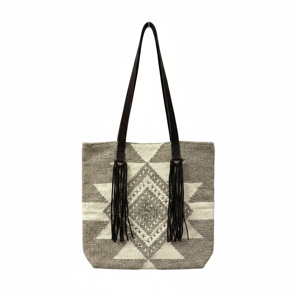 Woven Aztec Tote w/ Fringe
