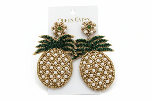 Beaded Pineapple with Pearl Earrings