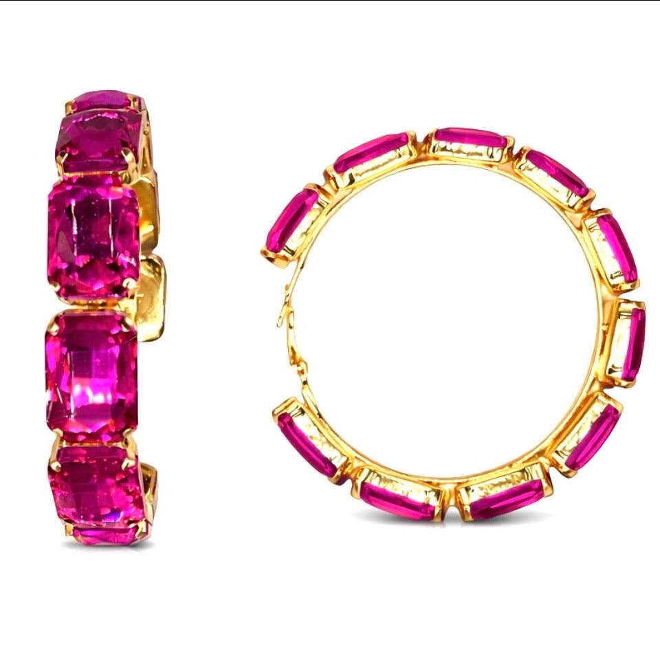 Large Stone Hoops Gold Assorted