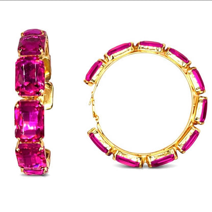 Large Stone Hoops Gold Assorted