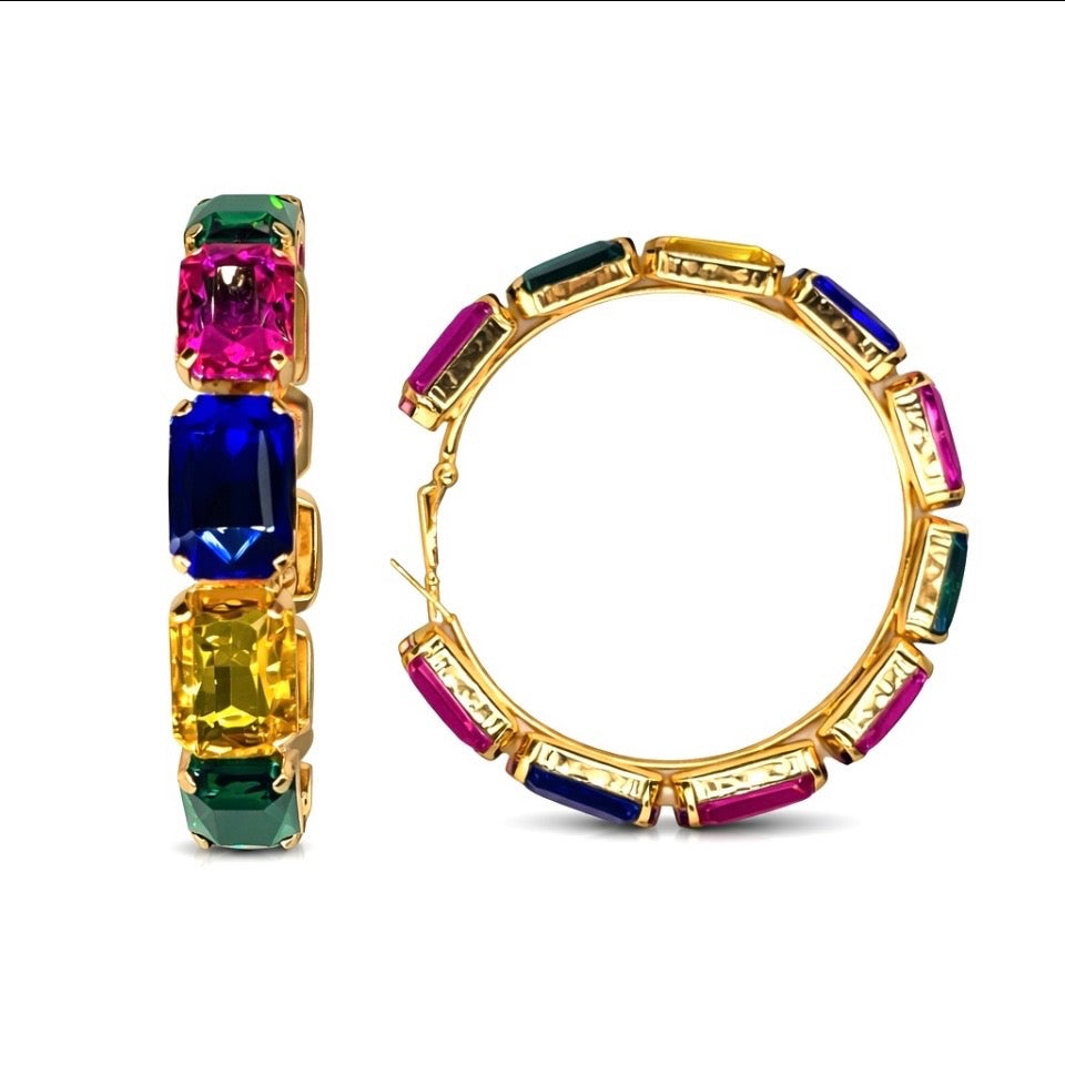 Large Stone Hoops Gold Assorted