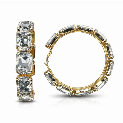 Large Stone Hoops Gold Assorted