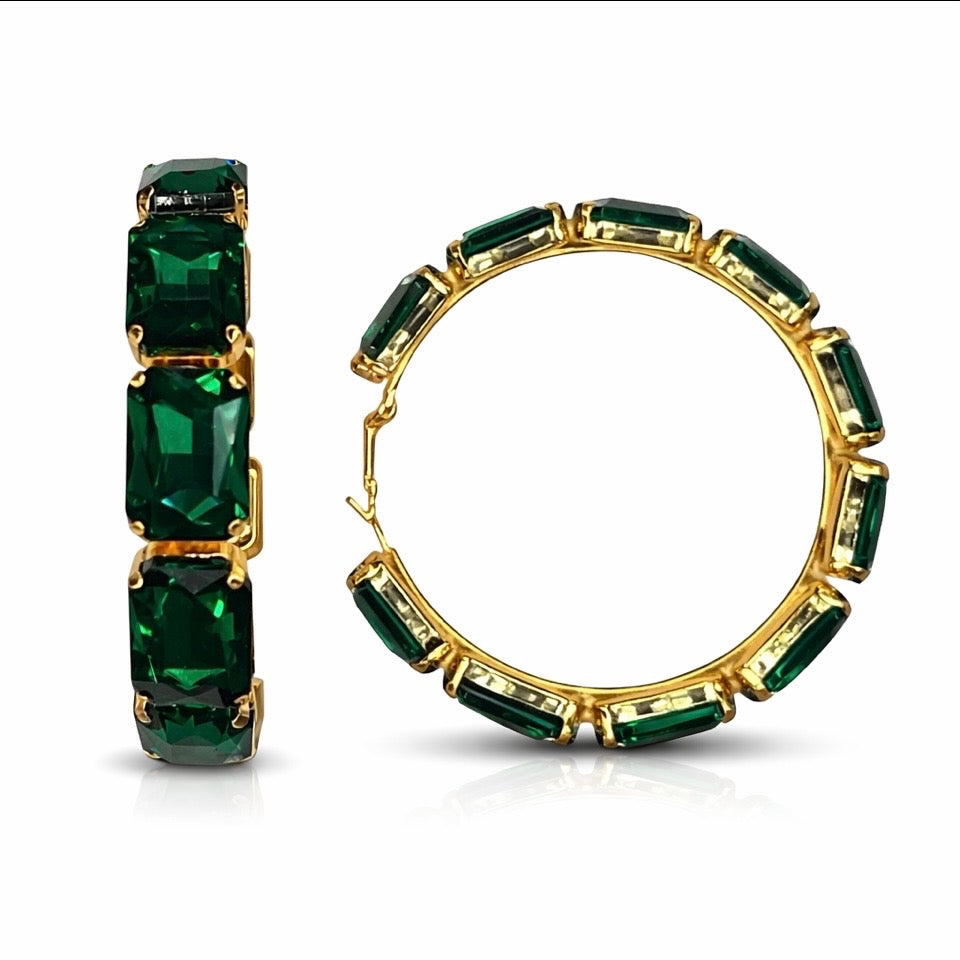 Large Stone Hoops Gold Assorted