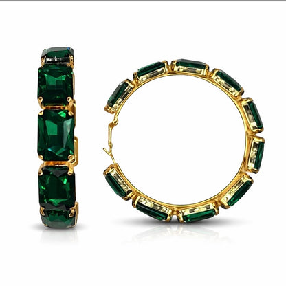 Large Stone Hoops Gold Assorted