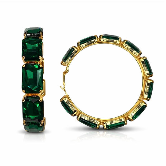 Large Stone Hoops Gold Assorted