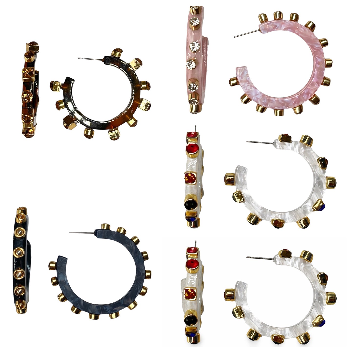 Studded Acrylic Hoop Earrings Assorted