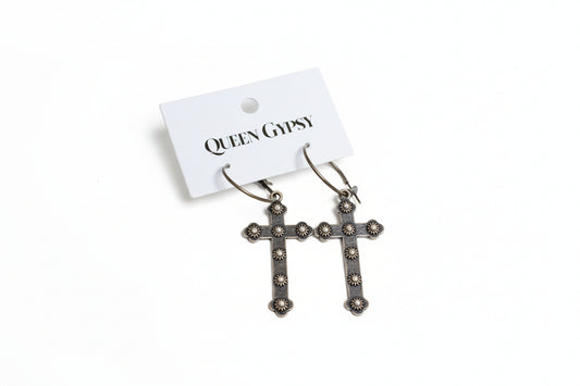 QG-Hoop Cross Earring with Pearl