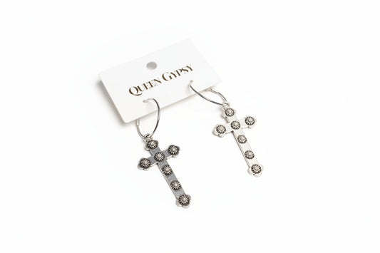 QG-Hoop Cross Earring with Pearl