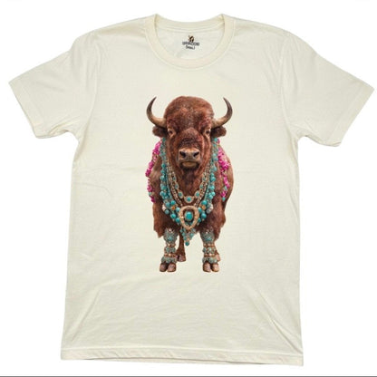 Beaded Bison T-Shirt on Natural with Crystals
