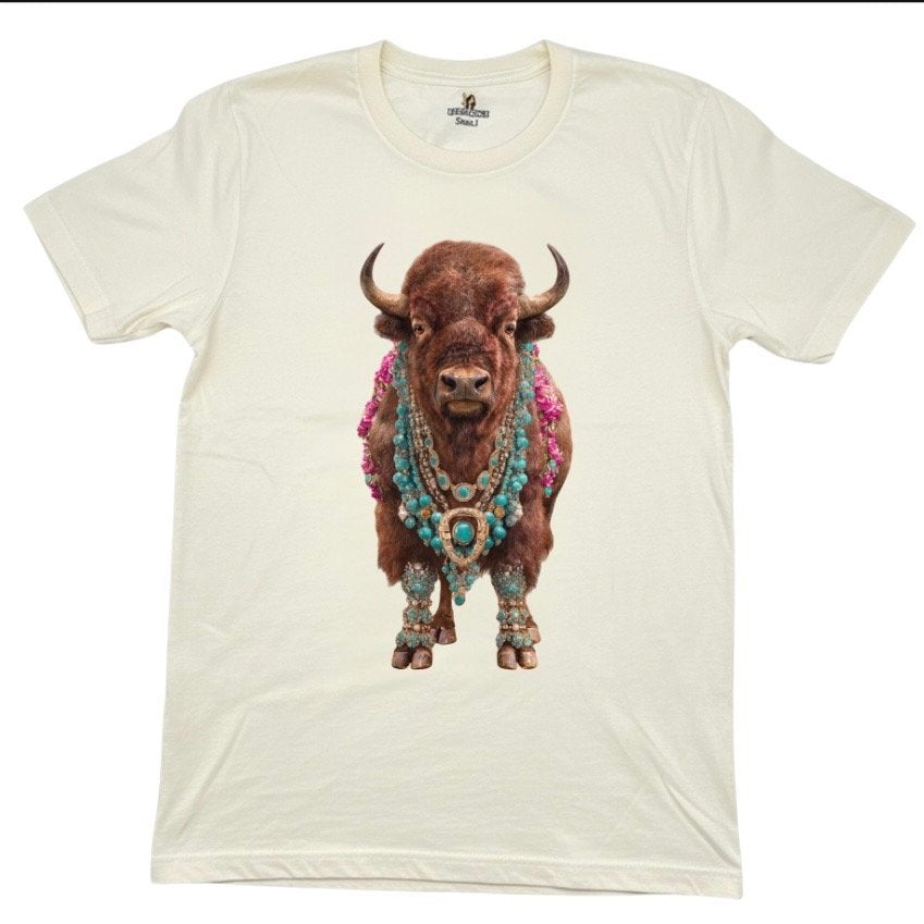 QG-Beaded Bison T-Shirt on Tan
