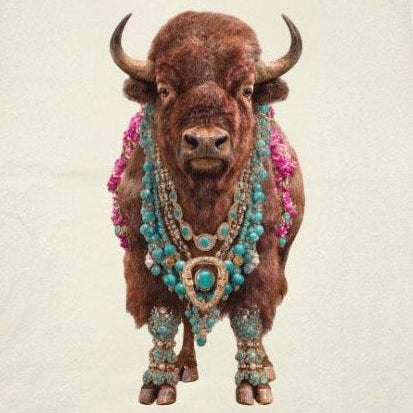 Beaded Bison T-Shirt on Natural with Crystals