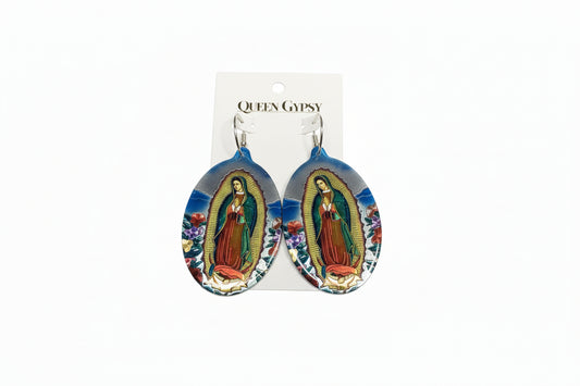 QG-Virgin Mary hoop Oval earrings