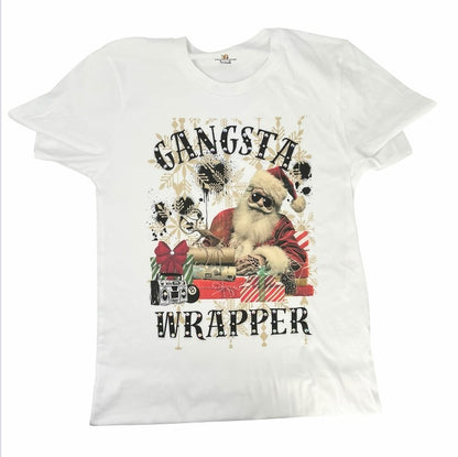 Gangster Wrapper T-Shirt on White with Crystals