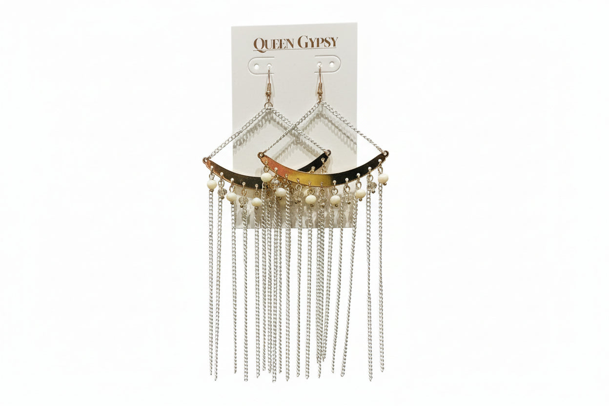 Dangle chain and beaded earrings