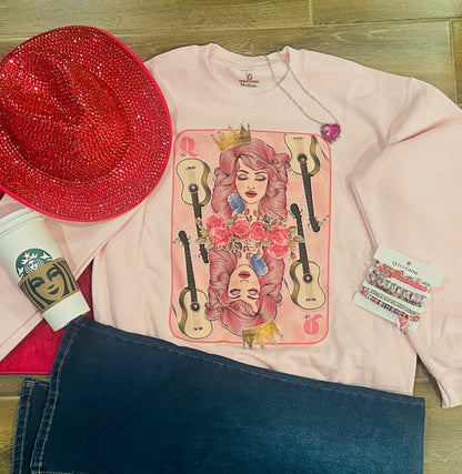 Queen of Hearts Sweatshirt on Pink with Crystals